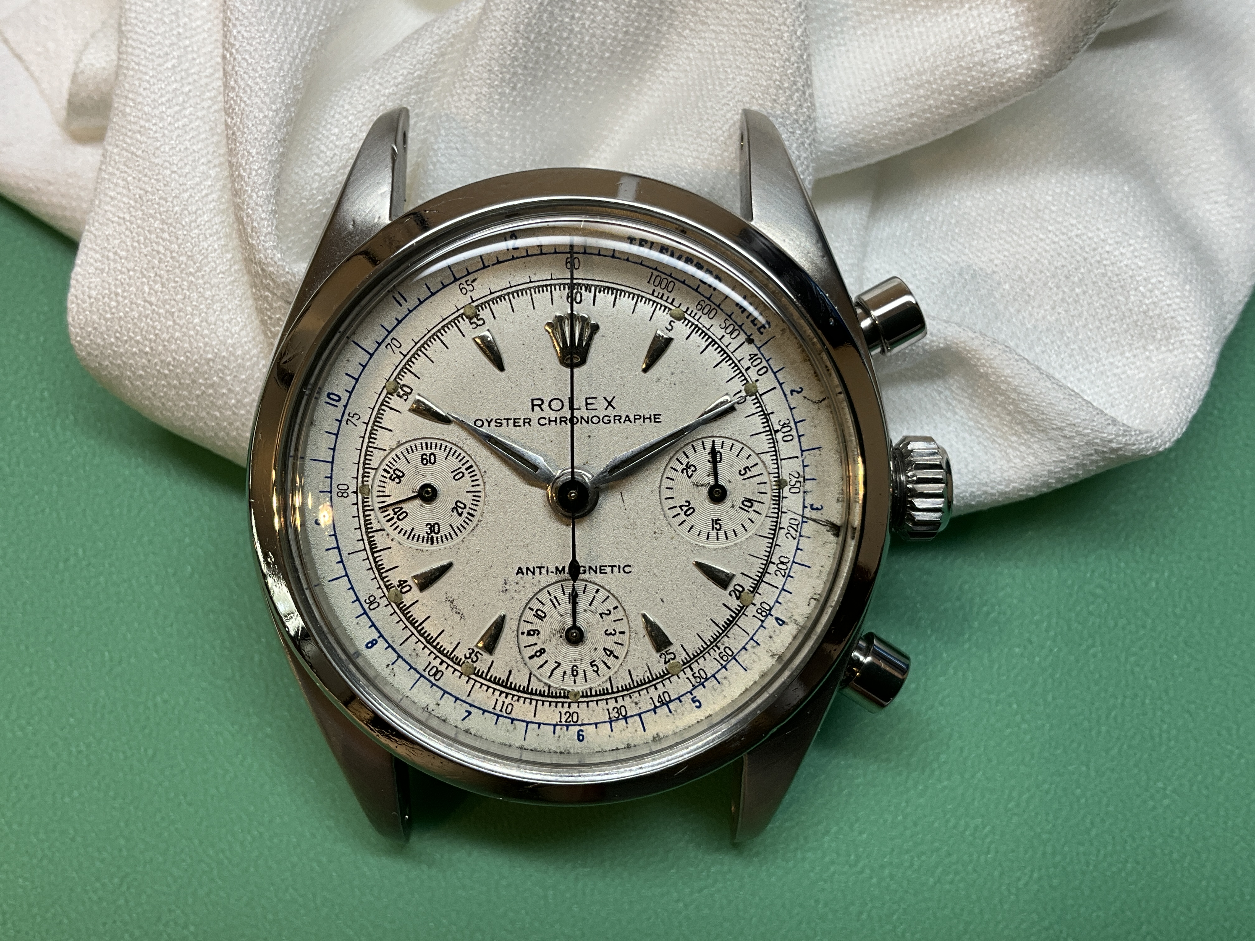 The finished Rolex Oyster Chronographe, restored and running.