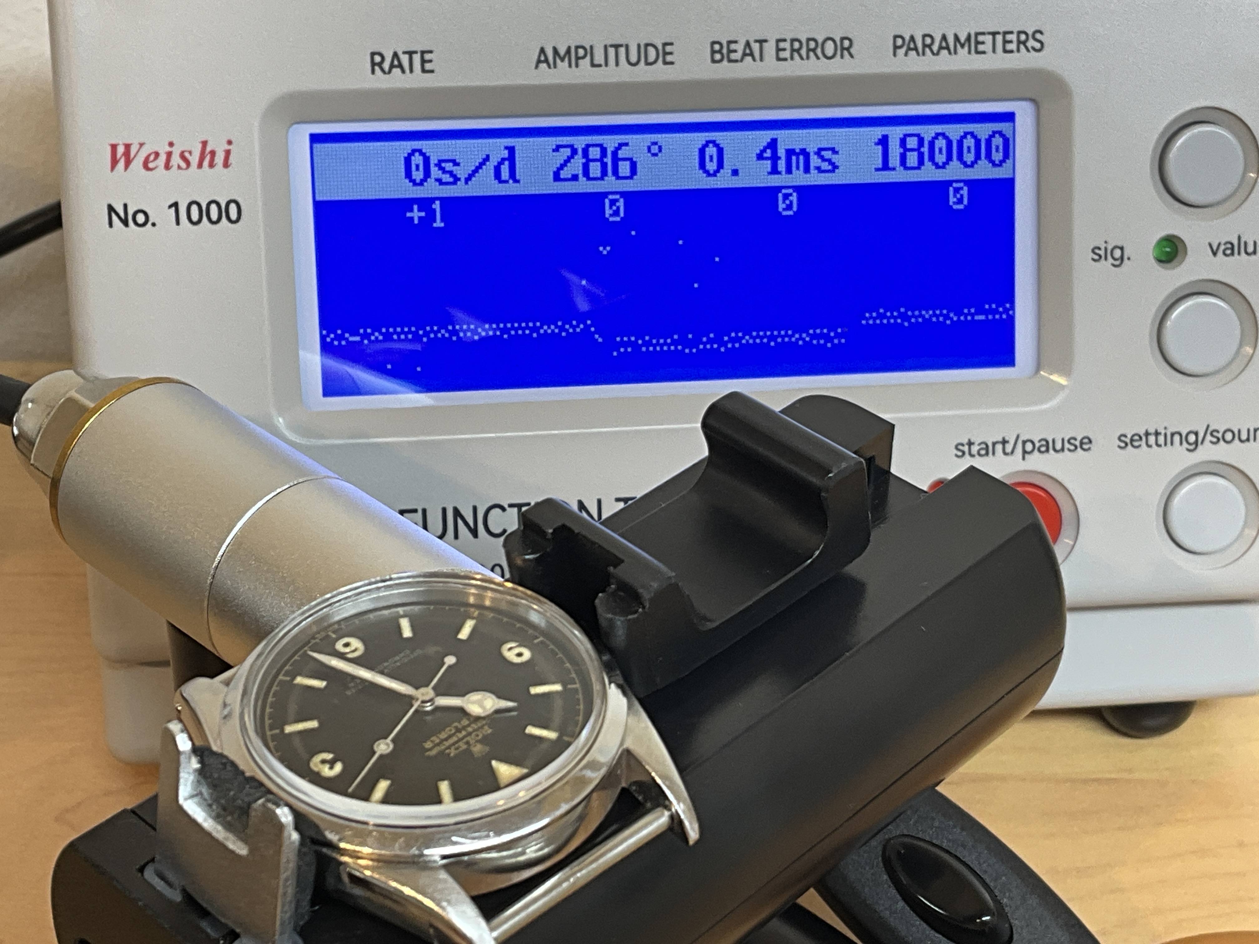 The finished Explorer 1 on the timing machine, running cleanly.